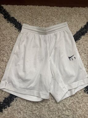 Nike White Fly Mesh Athletic Shorts with Navy Swoosh